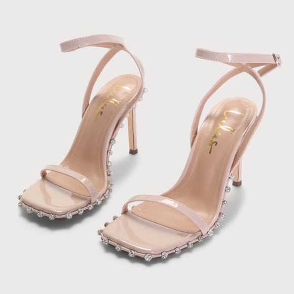 NWT Lulus Lacelyn Light Nude Rhinestone Ankle Strap High Heels Sandals - Picture 2 of 5